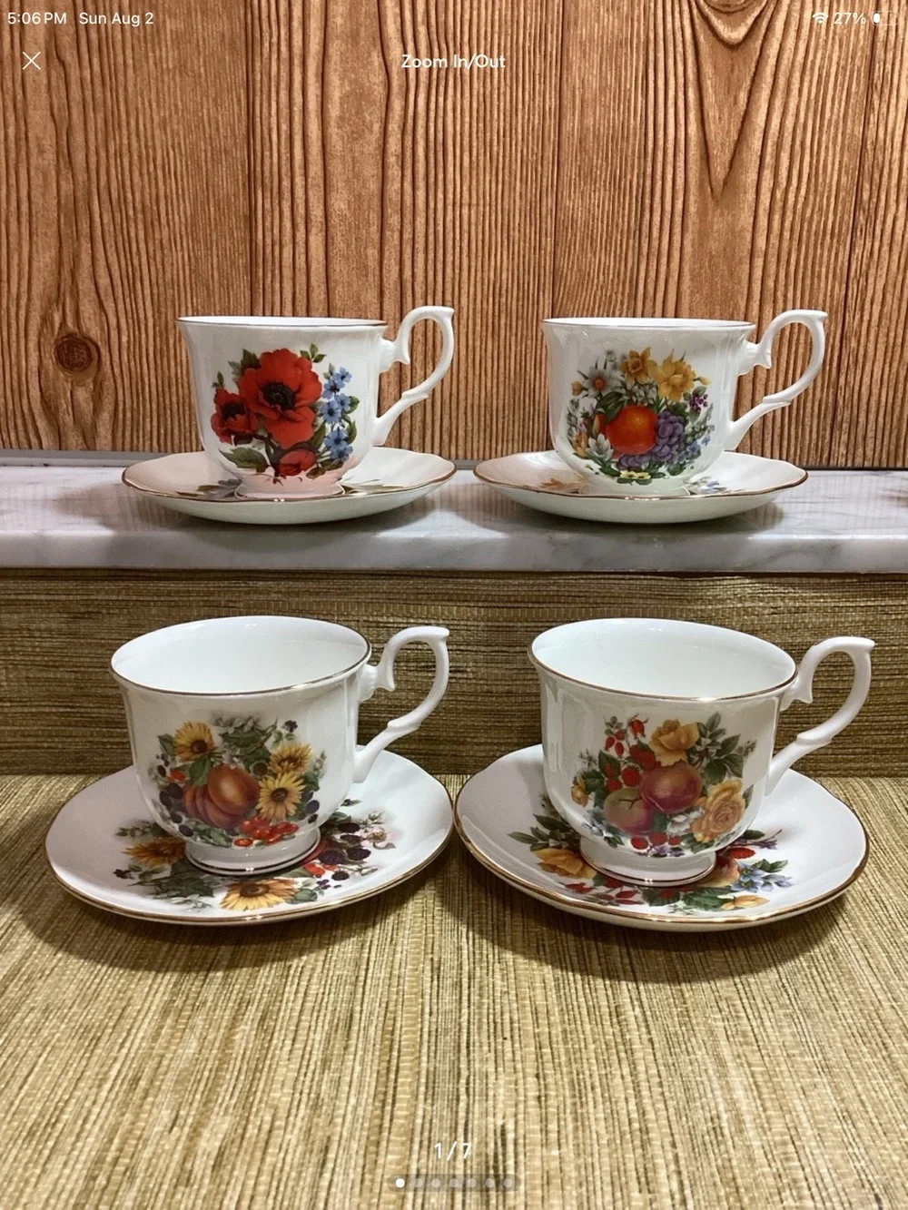 Royal Court Fine Bone China Floral Teacup and Saucer Set - Multicolor
